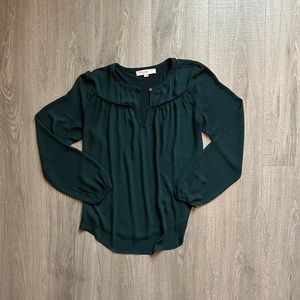 LOFT NWOT Green Keyhole Mixed Media Blouse (S)